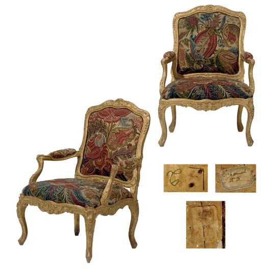 A SET OF FOUR LOUIS XV GILTWOOD FAUTEUILS