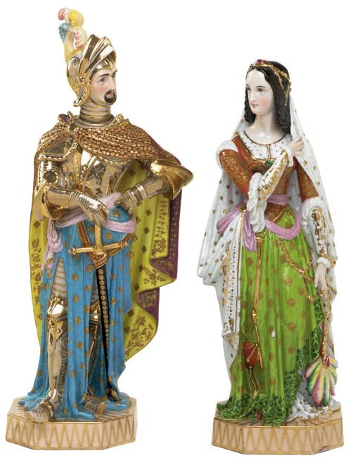 A PAIR OF JACOB PETIT PORCELAIN COMPANION FIGURES AND TWO STANDS