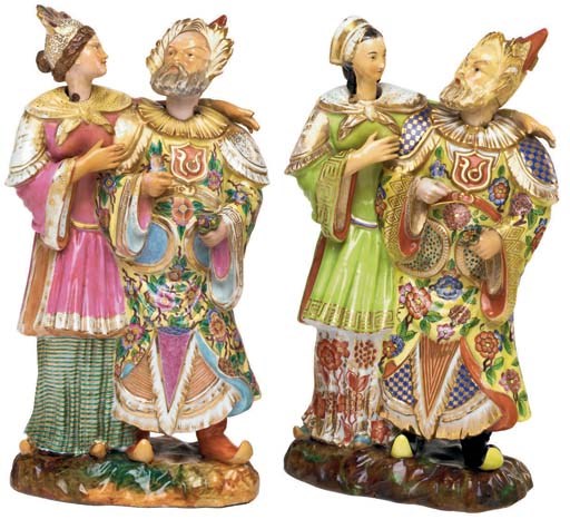 TWO JACOB PETIT PORCELAIN NODDING-HEAD FIGURE GROUPS