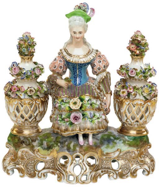 A JACOB PETIT FIGURAL DOUBLE SCENT-BOTTLE STAND