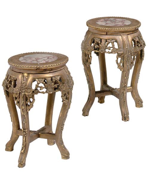 A PAIR OF CHINESE GILDED HARDWOOD PLANT STANDS