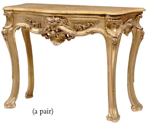 A PAIR OF ITALIAN GILTWOOD CONSOLES