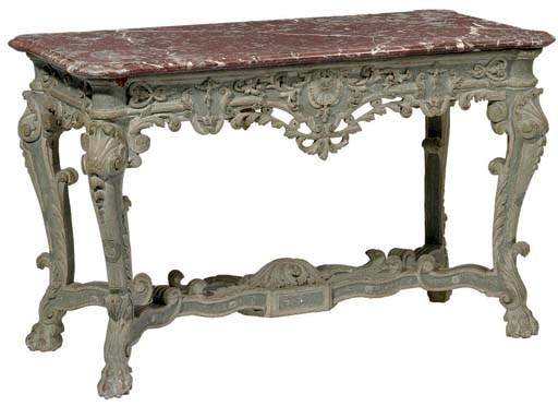 A REGENCE GREY-PAINTED CENTER TABLE