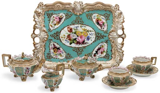 A JACOB PETIT PORCELAIN TURQUOISE, APRICOT AND PINK-GROUND TETE-A-TETE
