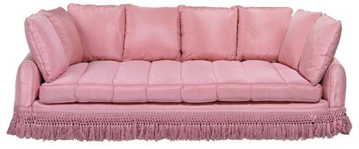A PINK TAFFETA-UPHOLSTERED DAY BED