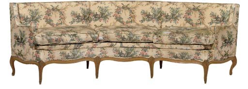 A LOUIS XV STYLE BEECH CURVED SOFA