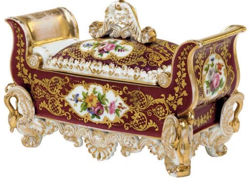A JACOB PETIT PORCELAIN CLARET-GROUND ENCRIER AND COVER