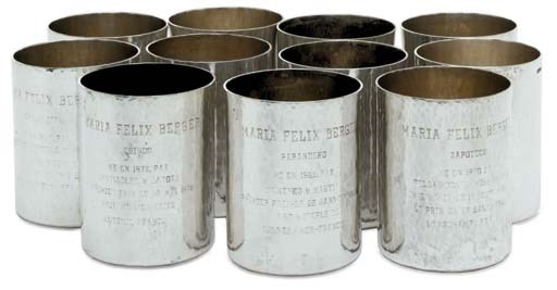 A SET OF ELEVEN SILVER BEAKERS OF HORSE RACING INTEREST