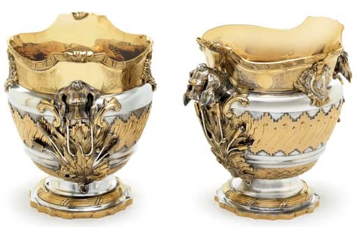 A PAIR OF MEXICAN PARCEL GILT SILVER WINE COOLERS
