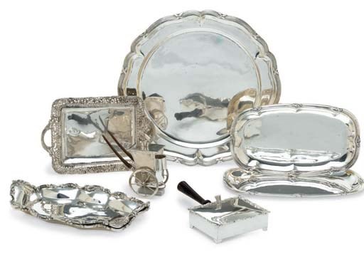 A GROUP OF MEXICAN SILVER SERVING ITEMS