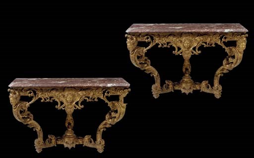 A PAIR OF REGENCE GILTWOOD CONSOLES