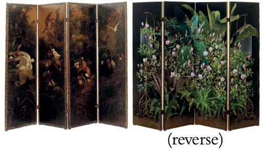 A Continental painted four-leaf screen