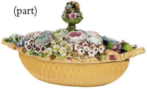 TWO JACOB PETIT PORCELAIN BASKET-FORM BOXES AND COVERS