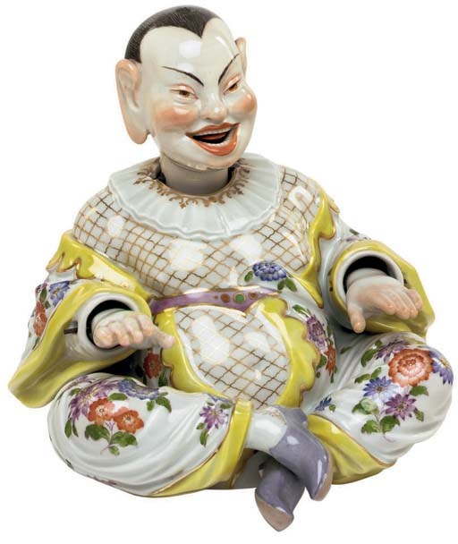 A MEISSEN PORCELAIN ARTICULATED NODDING-HEAD PAGODA FIGURE