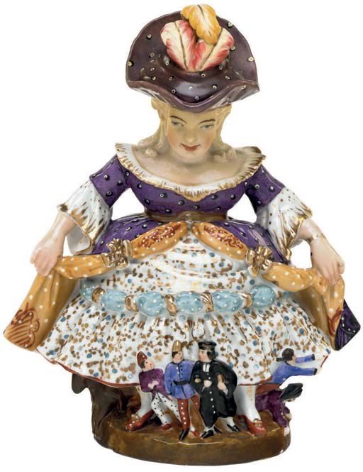 A JACOB PETIT PORCELAIN FIGURAL EWER AND A COVER