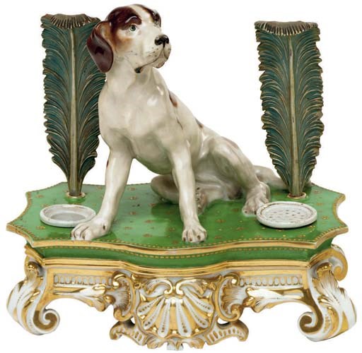 A JACOB PETIT PORCELAIN GREEN-GROUND ENCRIER