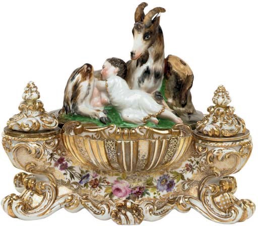 A JACOB PETIT PORCELAIN FIGURAL ENCRIER