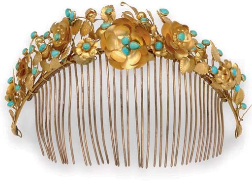 AN ANTIQUE TURQUOISE HAIR COMB