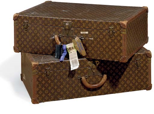 TWO LOUIS VUITTON PAINTED MONOGRAMMED CANVAS HARDBACK SUITCASES