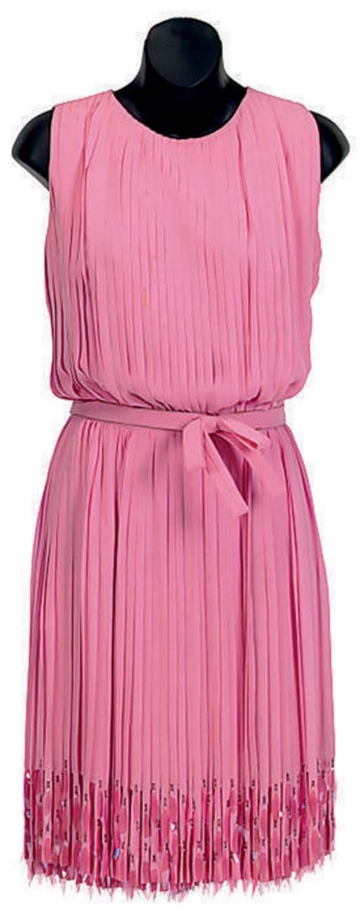 A CHRISTIAN DIOR PINK PLEATED CHIFFON COCKTAIL DRESS