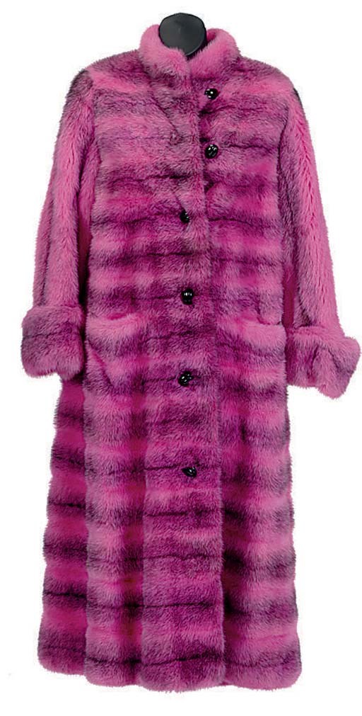 A CHRISTIAN DIOR DYED PINK AND BLACK MINK FUR COAT