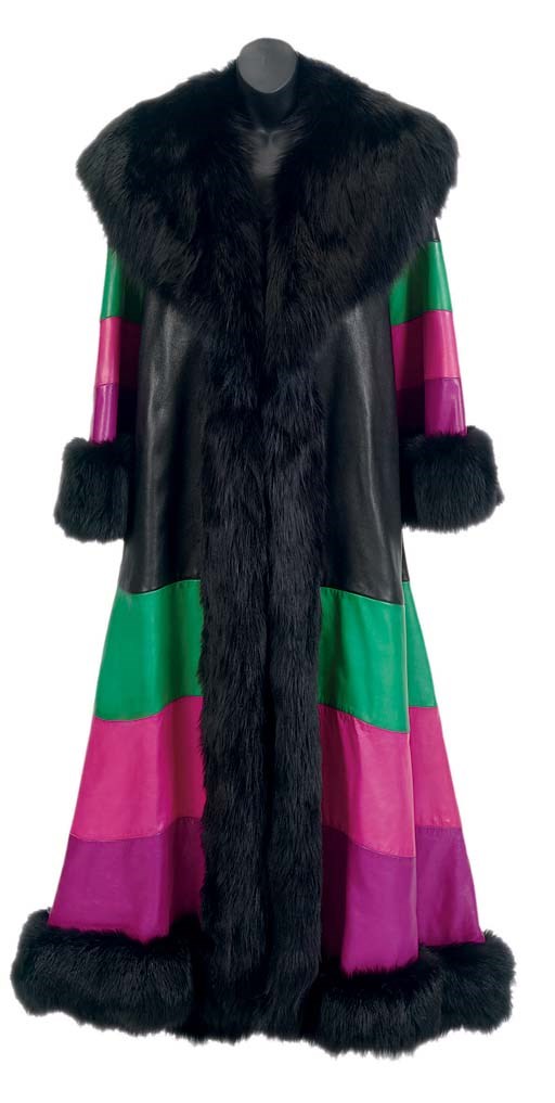 A CHRISTIAN DIOR FOX FUR TRIM AND LEATHER FULL-LENGTH COAT