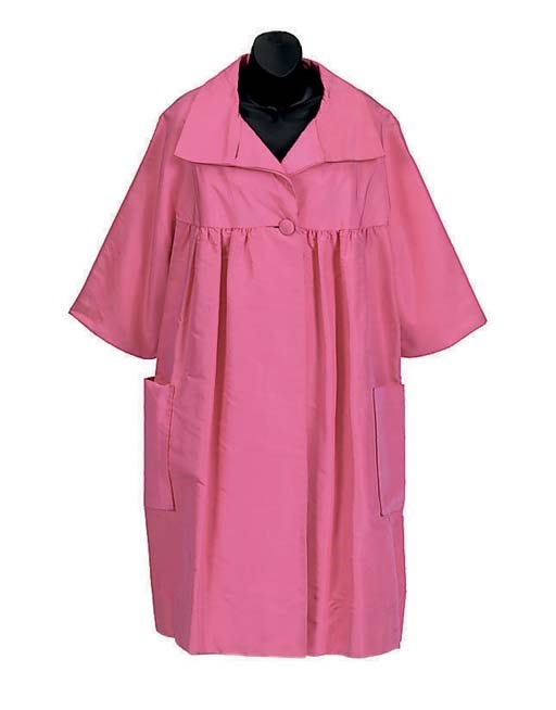 A BALENCIAGA HOT PINK SILK TAFFETA SMOCK-STYLE EVENING COAT