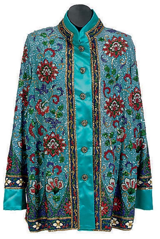 A CHRISTIAN DIOR TURQUOISE SILK SATEEN AND BEADED EVENING JACKET