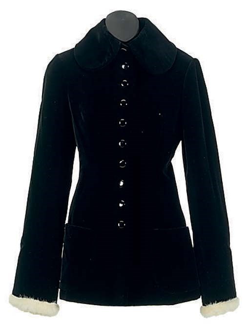 A CHRISTIAN DIOR BLACK VELVET AND WHITE RABBIT FUR LINED JACKET