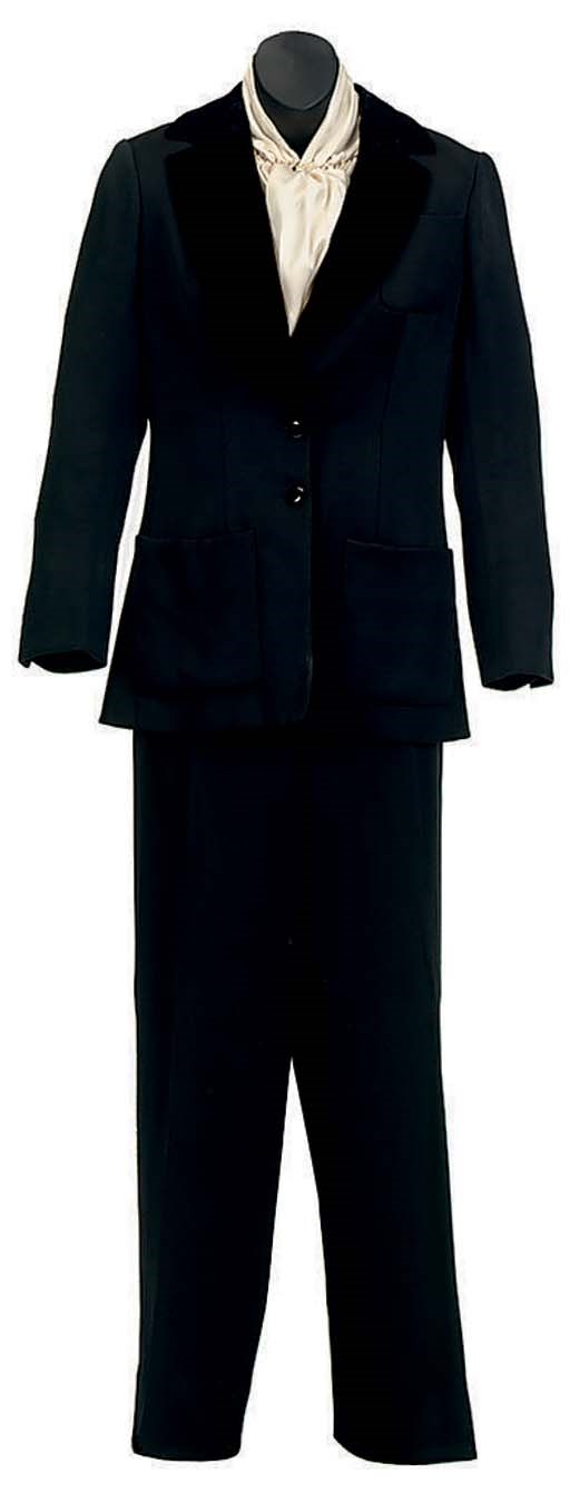 A CHRISTIAN DIOR BLACK SATIN AND VELVET TUXEDO SUIT