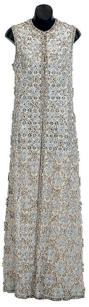 A CHRISTIAN DIOR SLEEVELESS LONG WHITE TUNIC OF BEADS AND RHINESTONES