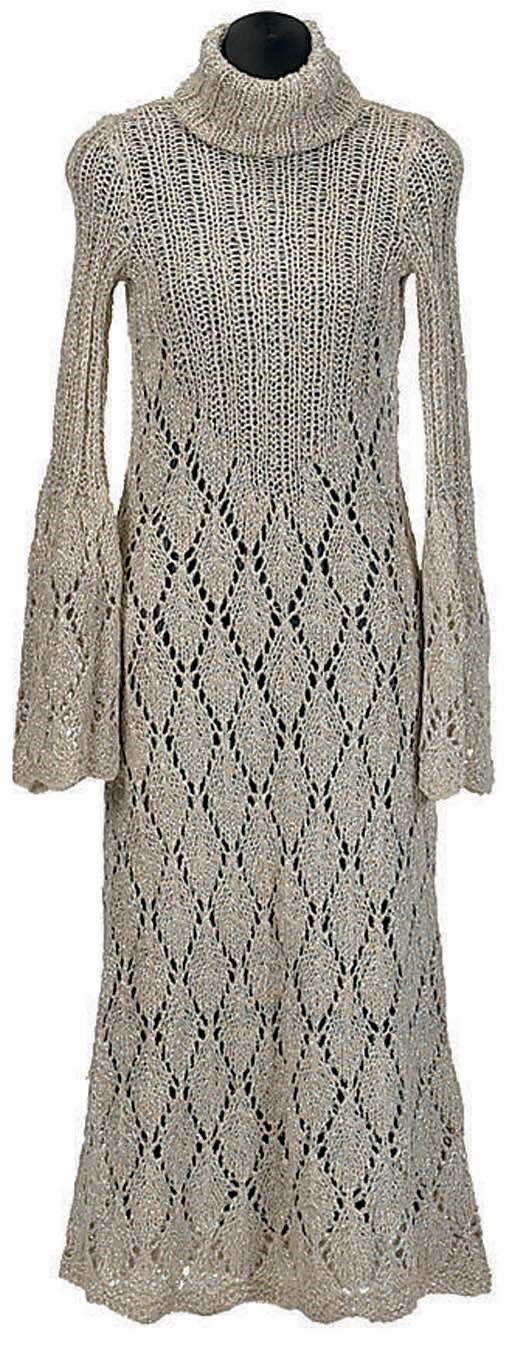 TWO LONG FITTED METALLIC KNIT SWEATER DRESSES