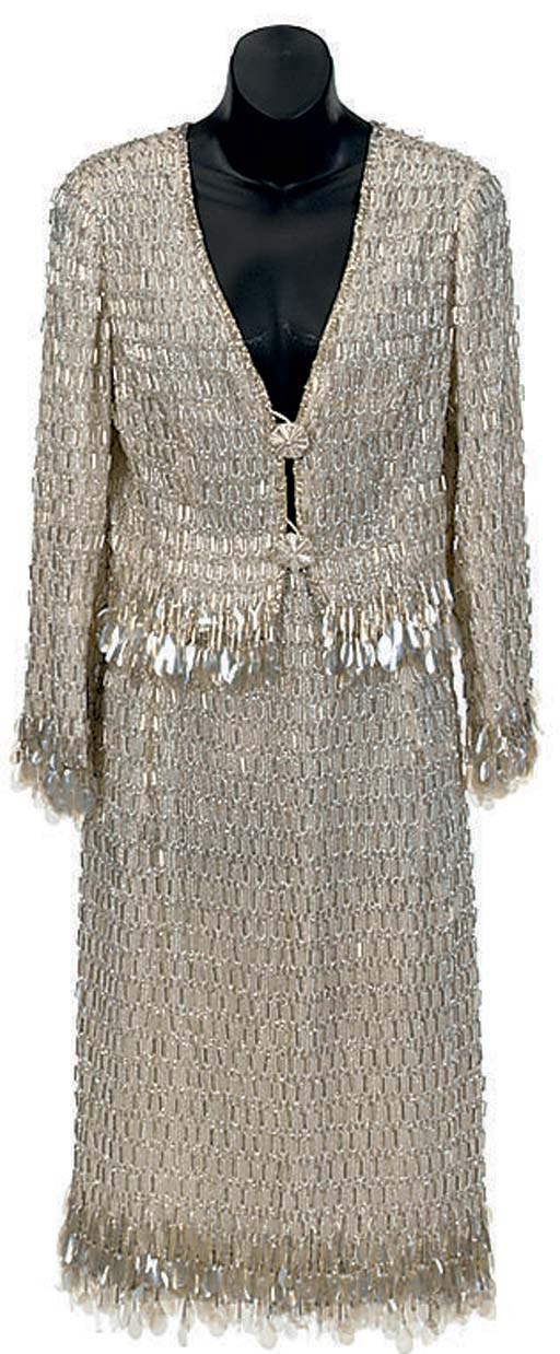A CHRISTIAN DIOR WHITE BEADED TWO-PIECE EVENING ENSEMBLE