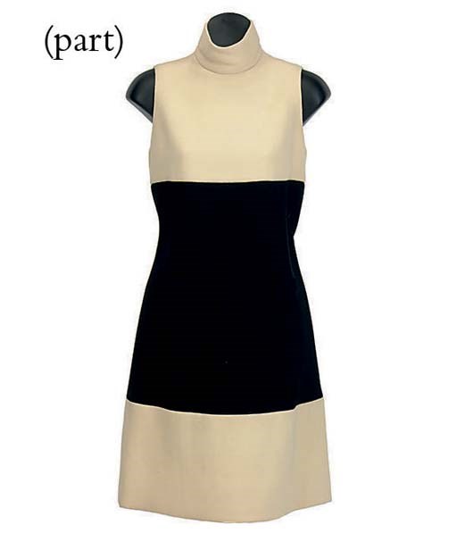A CHRISTIAN DIOR BLACK AND WHITE WOOL CREPE DRESS