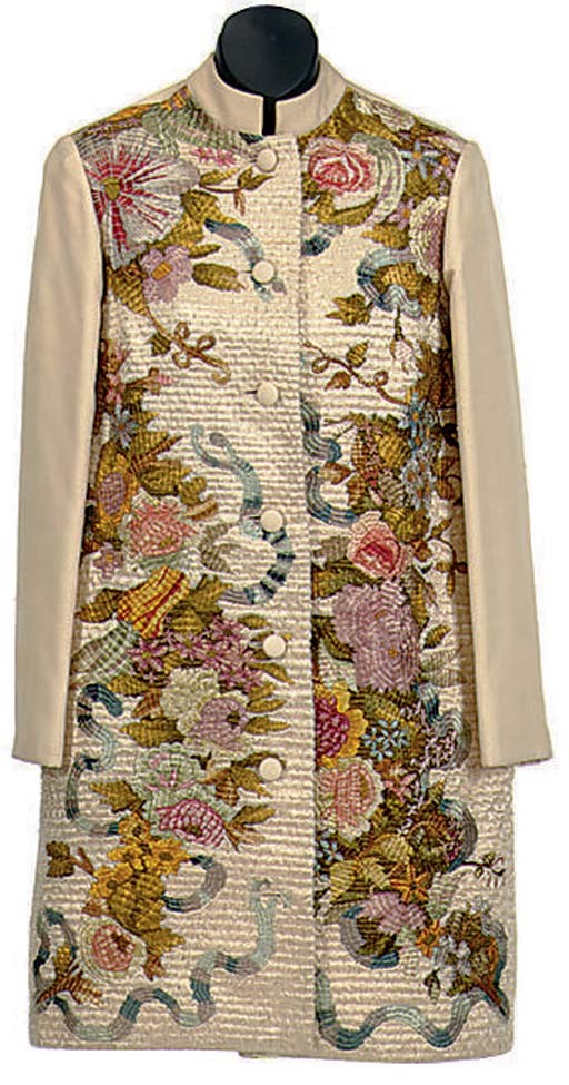 A CHRISTIAN DIOR CREAM LINEN AND SILK EMBROIDERED EVENING JACKET