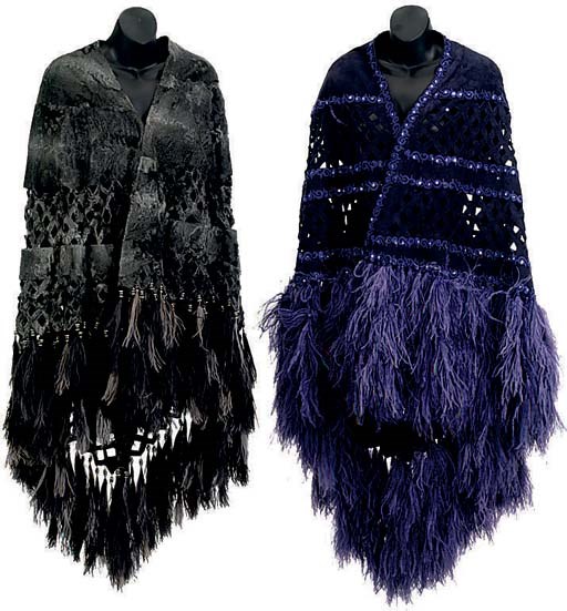 A GREY ASTRAKHAN FUR WRAP AND A MIDNIGHT BLUE SUEDE WRAP