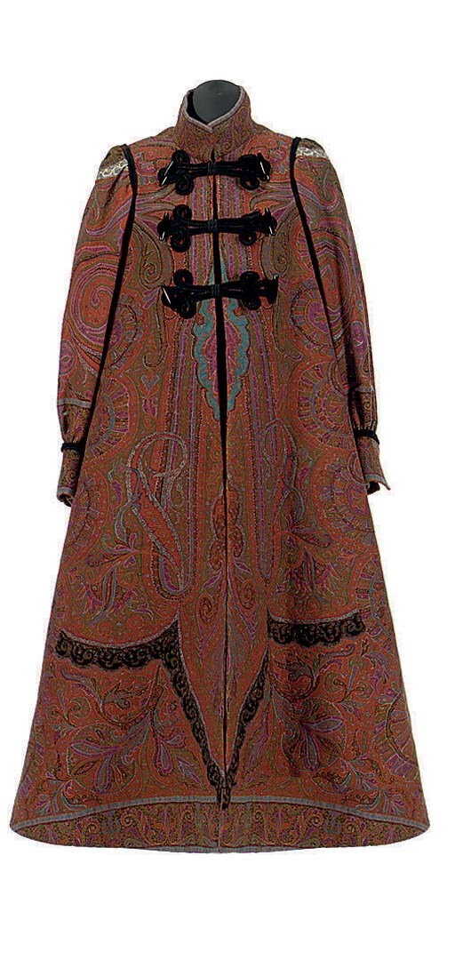 TWO CHRISTIAN DIOR RED GROUND WOOL PAISLEY PRINT ENSEMBLES