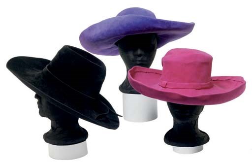 TWO GIVENCHY SUEDE HATS AND A CHRISTIAN DIOR BLACK HAT