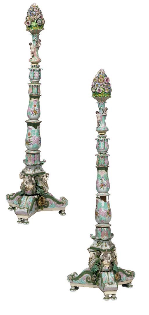 A PAIR OF GERMAN GREEN-SCALE GROUND TORCHERES
