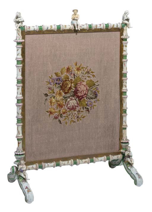 A German gilt-metal and porcelain-mounted fire-screen