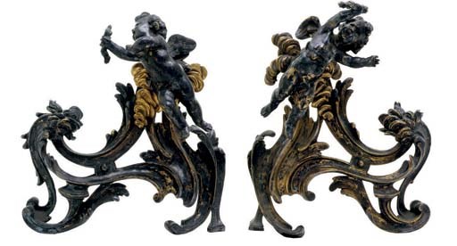 A PAIR OF LOUIS XV STYLE ORMOLU CHENETS