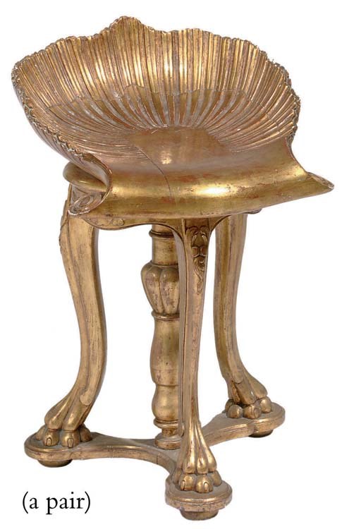 A PAIR OF CONTINENTAL GILTWOOD STOOLS