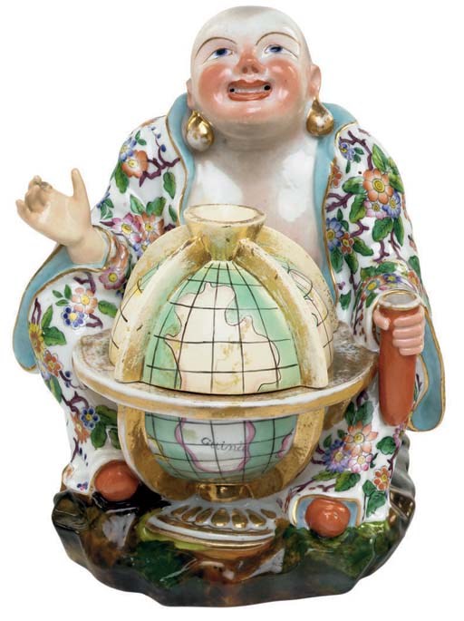 A JACOB PETIT PORCELAIN ENCRIER AND A COVER AND A PAIR OF SCENT-BOTTLES AND STOPPERS