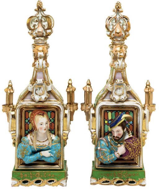A PAIR OF JACOB PETIT PORCELAIN GREEN-GROUND SCENT-BOTTLES AND STOPPERS