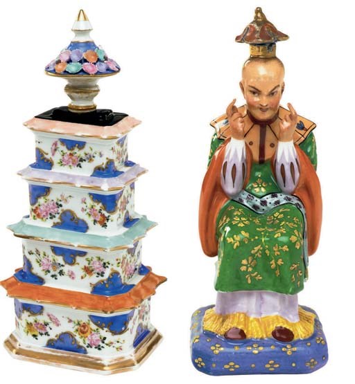 TWO JACOB PETIT PORCELAIN SCENT-BOTTLES AND TWO STOPPERS
