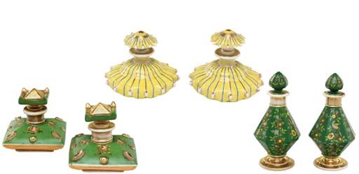 FOUR PAIRS OF JACOB PETIT STYLE PORCELAIN SCENT-BOTTLES AND STOPPERS