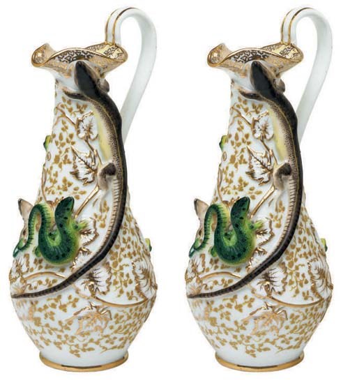 A PAIR OF JACOB PETIT PORCELAIN EWERS