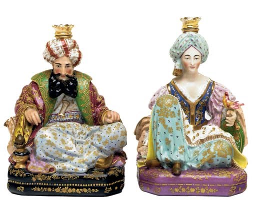 TWO JACOB PETIT PORCELAIN SCENT-BOTTLES AND STOPPERS