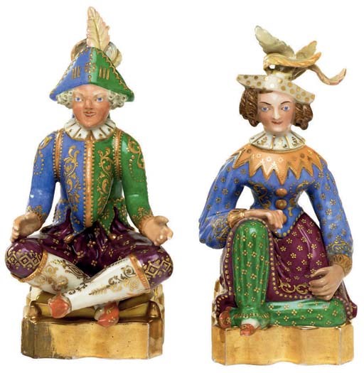 A PAIR OF JACOB PETIT PORCELAIN SCENT-BOTTLES AND TWO STOPPERS