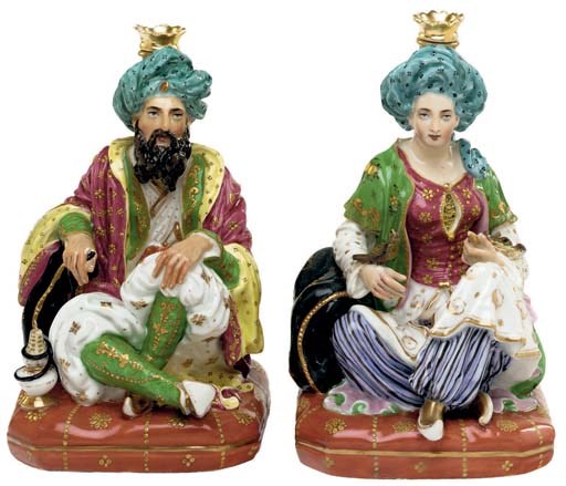 A PAIR OF JACOB PETIT STYLE PORCELAIN SCENT-BOTTLES AND TWO STOPPERS